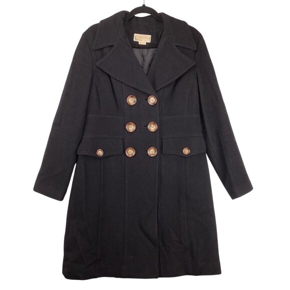 Michael Kors Womens Coat Size 14 Black Wool Blend Peacoat Double-Breasted Button - Picture 1 of 8
